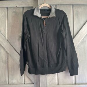 J. Crew Men’s Black Gray‎ Color Half Zip Knit Sweater Size L 100% Cotton